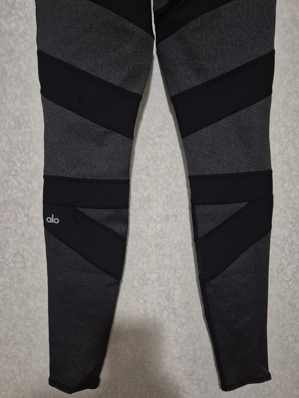 ALO Yoga Black and Gray Seamless Knit Top with White Logo..Size:M